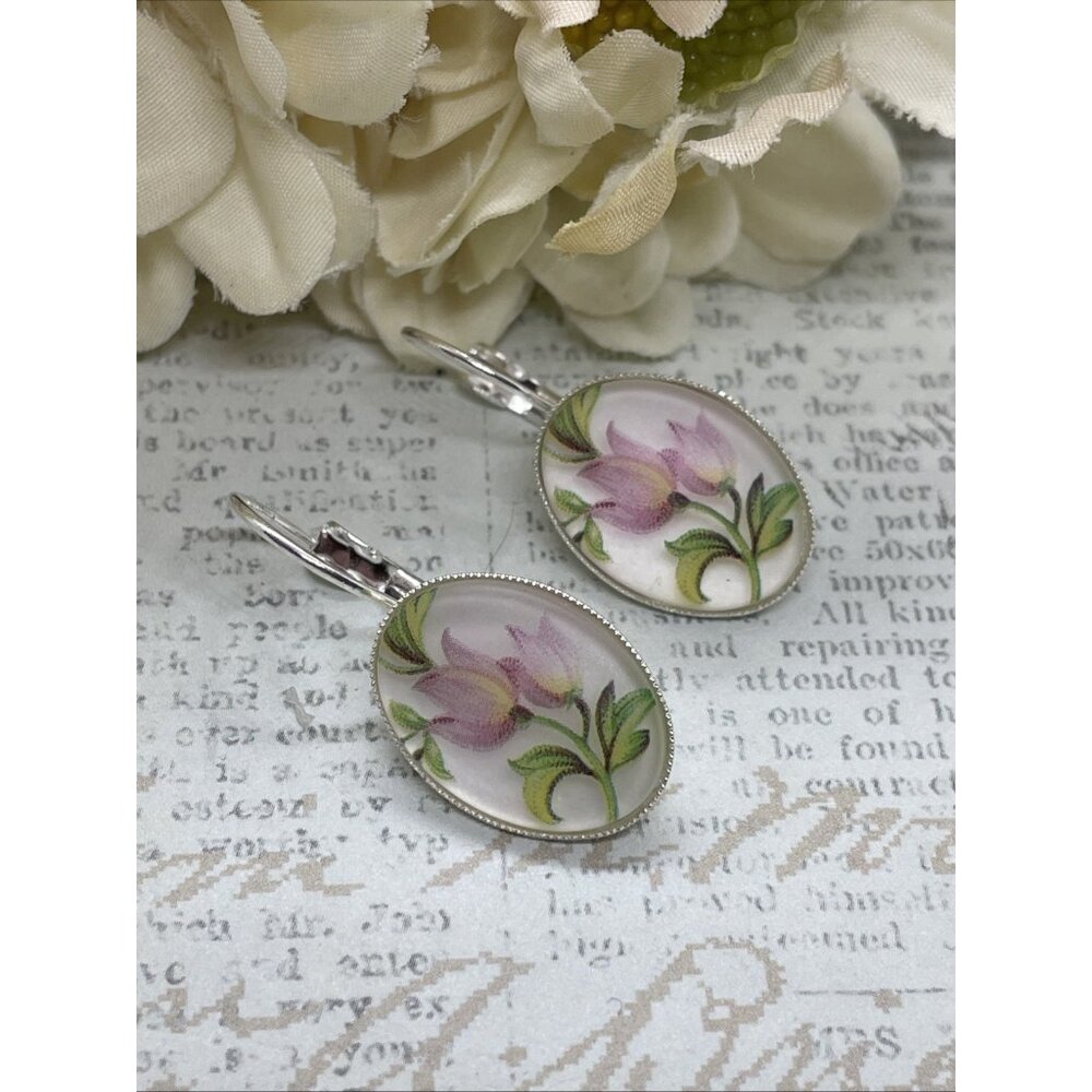 Frosted Tulip Pink Gift Silver Boutique French Wire Earrings Wedding Anniversary - Picture 2 of 14